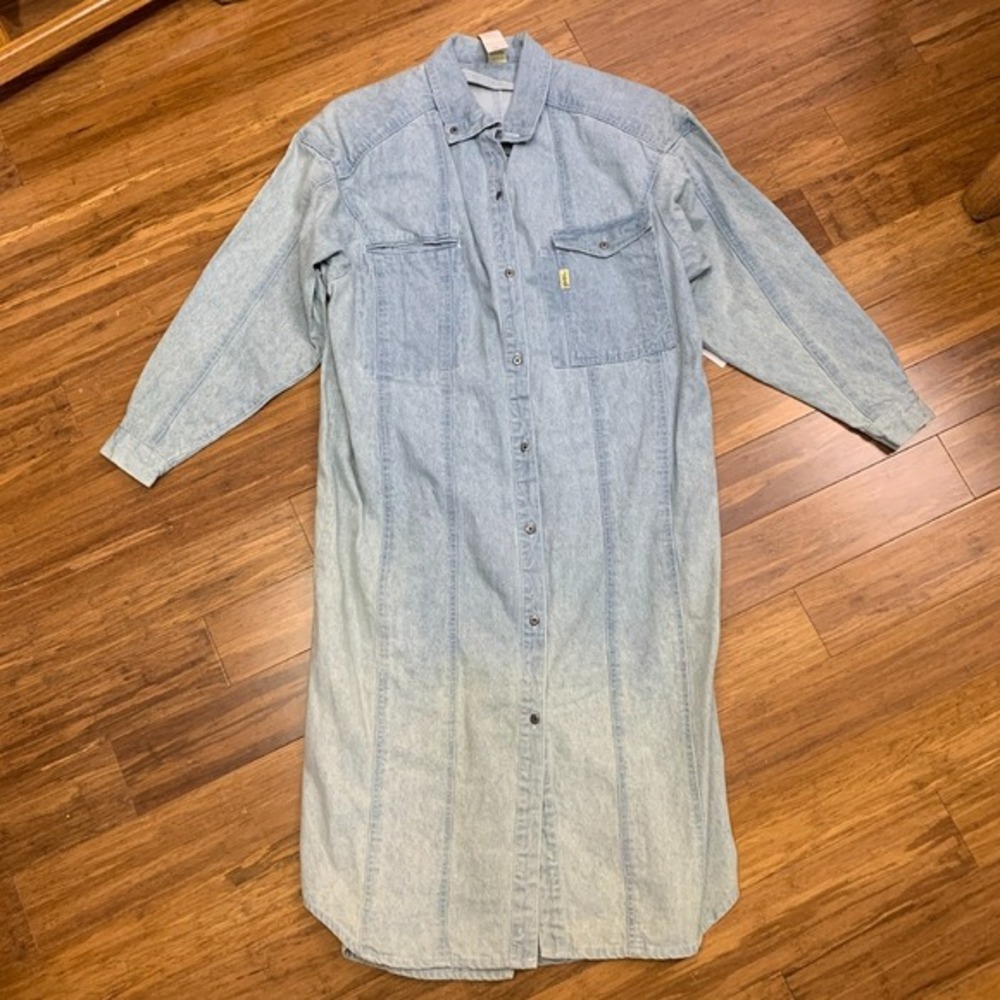 Vintage Jag Denim Dress Womens Small Blue‎ Long Sleeve Button Front Light Wash